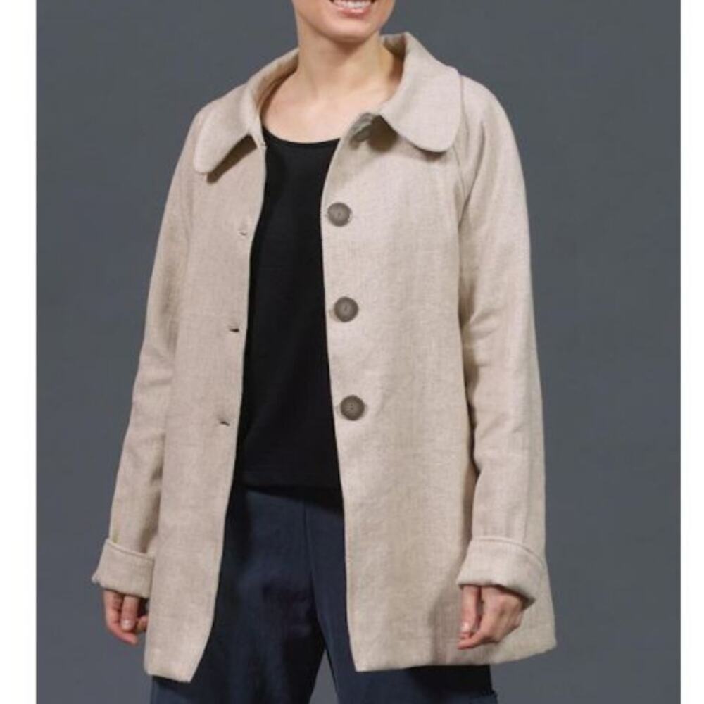 goddess gear NEW Organic Cotton Tweed Buttoned Lined Pocketed Pea Swing Coat L